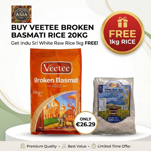 Veetee Broken Basmati 20kg (Free  Inndu Sri White Raw Rice 1kg)