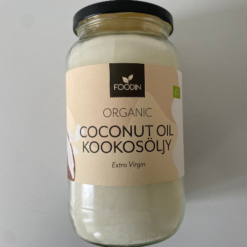 Foodin Organic Cocount Oil (Neitsytkookosöljy, kylmäpuristettu, Luomu) 1000ml